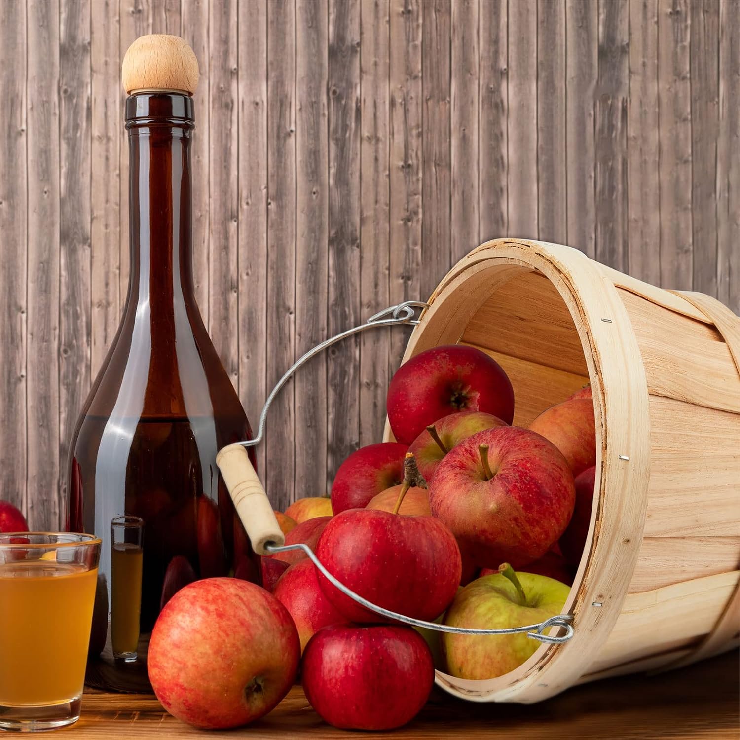Tatuo 4 Pcs Round Wooden Apple Baskets Wood Fruit Buckets with Handle Fall Harvest Basket Portable Bushel for Market