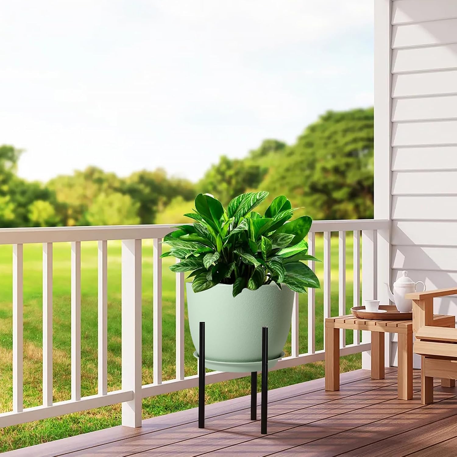 UOUZ 12/10/9 Large Modern Plant Pots, Plastic Planters with Drainage Holes and Saucers for Indoor Outdoor Plants