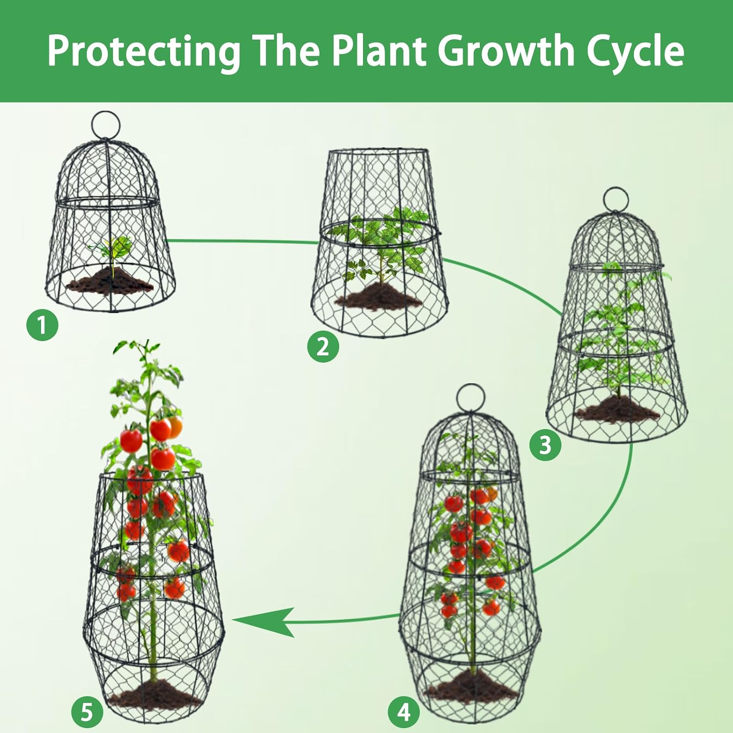 6 PCS 17.7"H X 11.42"D Garden Cloches,Chicken Wire Plant Covers Protectors Modular Design for Customizable