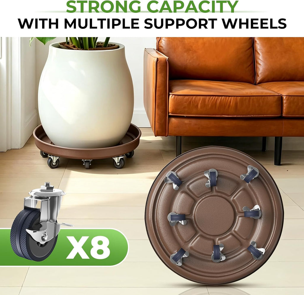 20 inch Plant Saucer Rolling Metal Extra Large Plant Caddy, 550 Lb Capacity | Rolling Plant Stand, 360° Locking Casters