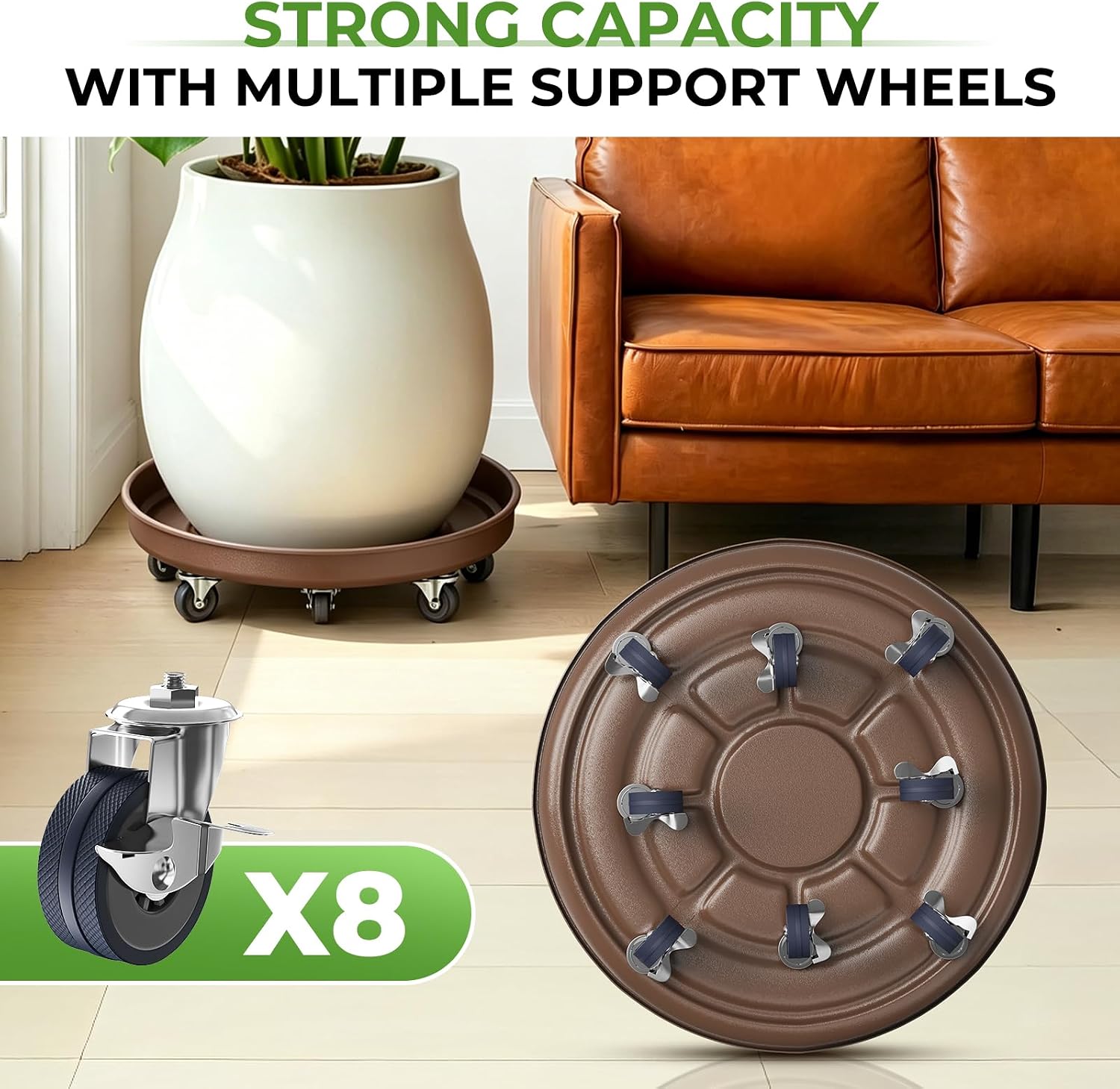 20 inch Plant Saucer Rolling Metal Extra Large Plant Caddy, 550 Lb Capacity | Rolling Plant Stand, 360° Locking Casters