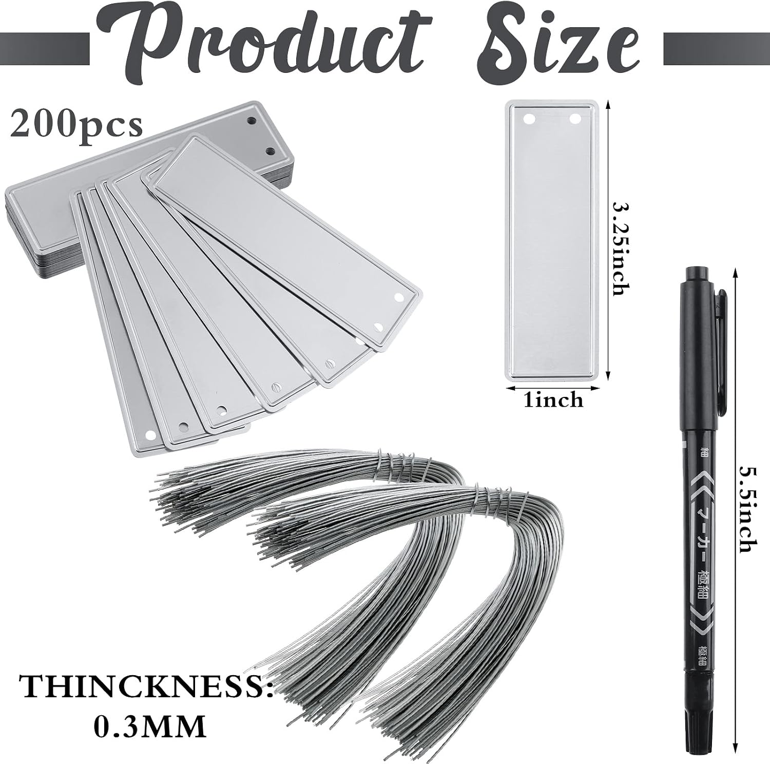 200 Aluminum Plant Tags with 200 Metal Wires - Double Sided Write On Metal Labels - Solid Stamping Tags - Waterproof