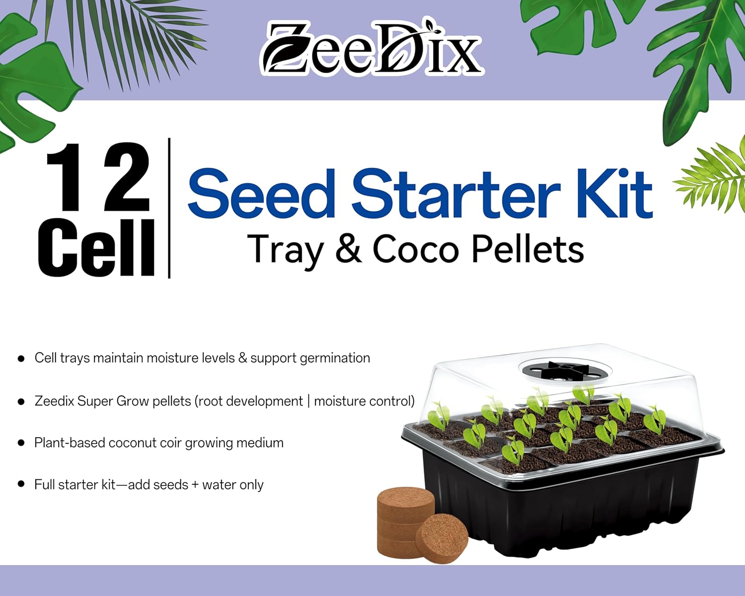 10 Set Seed Starter Tray Kits with 150 Pack Coco Coir Pellets | Adjustable Humidity Seed Germination Trays, Mini
