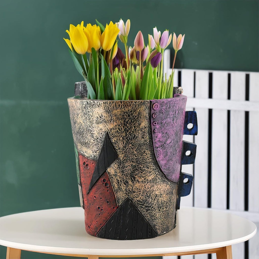 Picasso-Inspired Abstract Face Flower Pot | Unique Head Planter with Drainage Hole | Vibrant Colors & Quirky Art Decor
