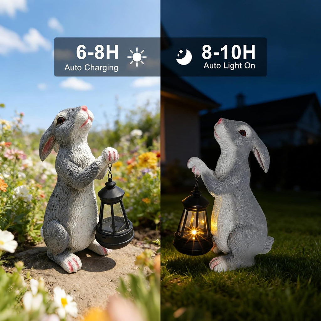 Solar Rabbit Garden Statue with Glowing Lantern - Weatherproof Resin Outdoor Decor for Yard, Patio, Lawn & Balcony