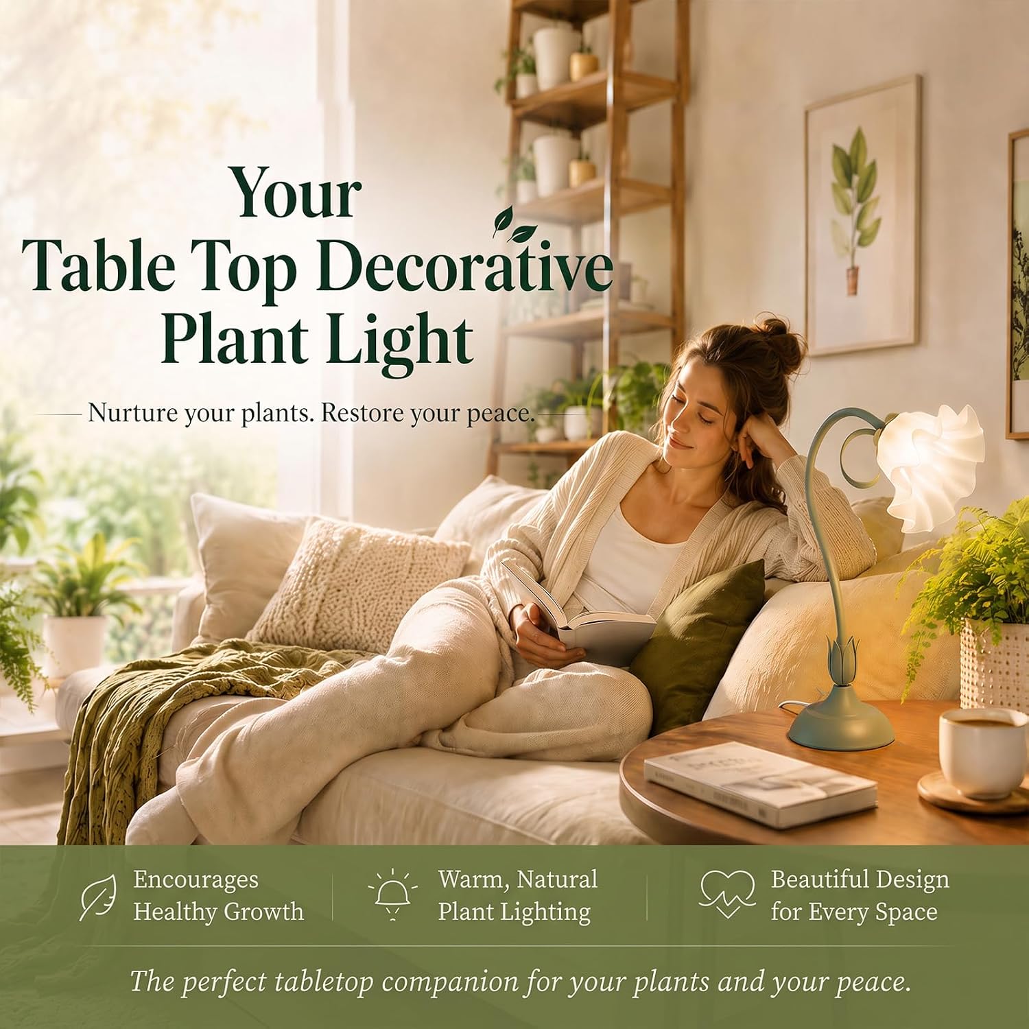 Table Top Grow Light for Indoor Plants – Decorative Desk Plant Light for Succulents Bonsai Cactus, Adjustable Desktop