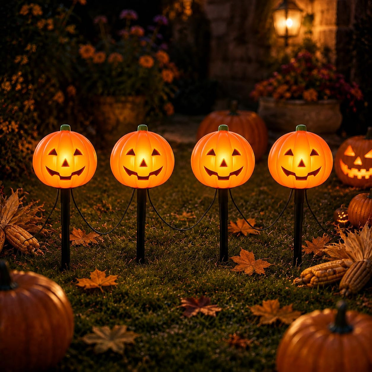 10.5FT Halloween Pumpkin Pathway Lights, 5PK C7 LED Pumpkin Stakes Lights