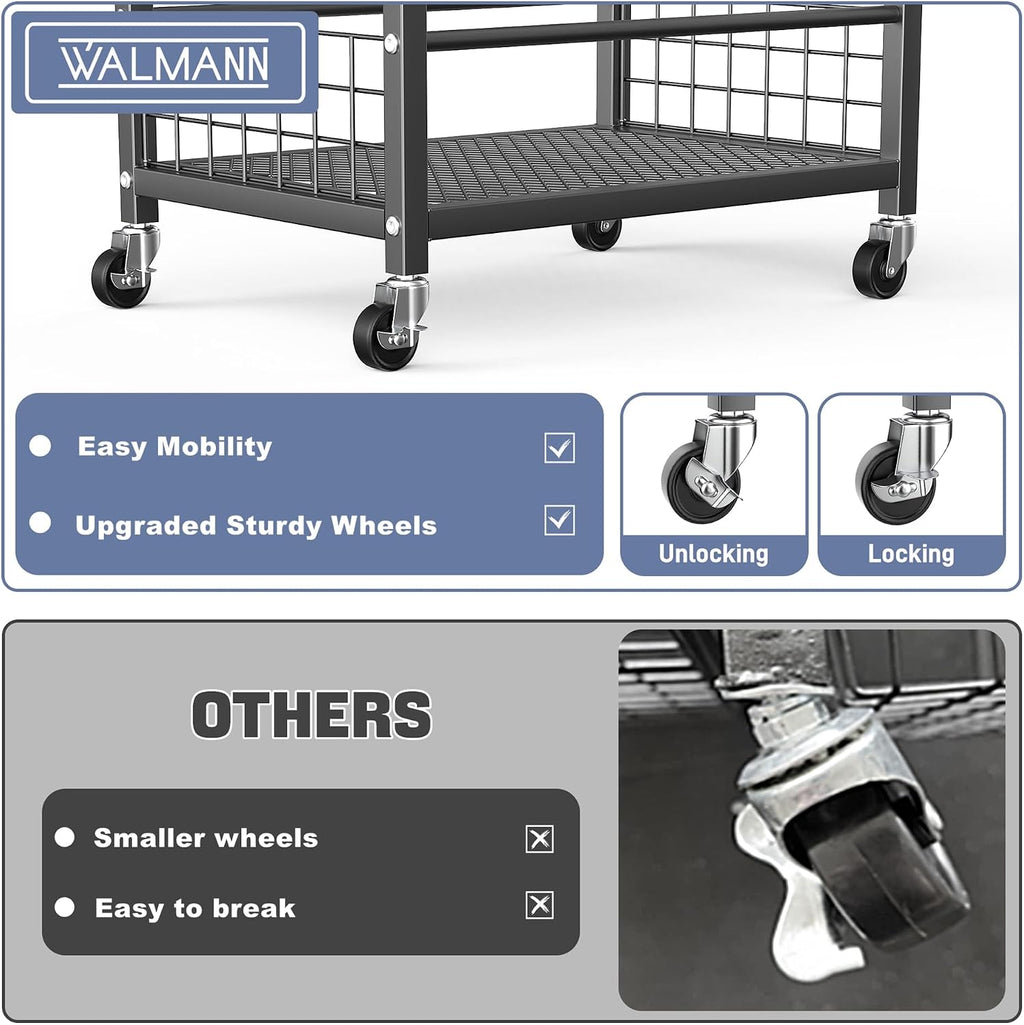 WALMANN Garden Tool Organizer with Wheels for Garage, Rakes/Shovels/Yard Tools Storage Stand for Garden, Shed