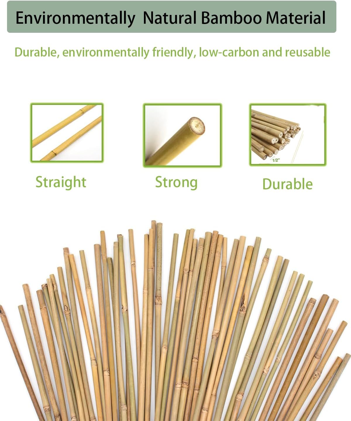 4 Ft Bamboo Stakes with 100 Twist Ties Natural Bamboo Garden Stakes for Tomatoes Cucumber Grapes Pole Beans Trees