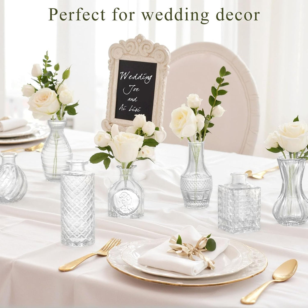 DOMESTAR 16 PCS Glass Bud Vases Set, Small Clear Cylinder Vases | Propagation Station, Plant Terrarium, Rustic Wedding