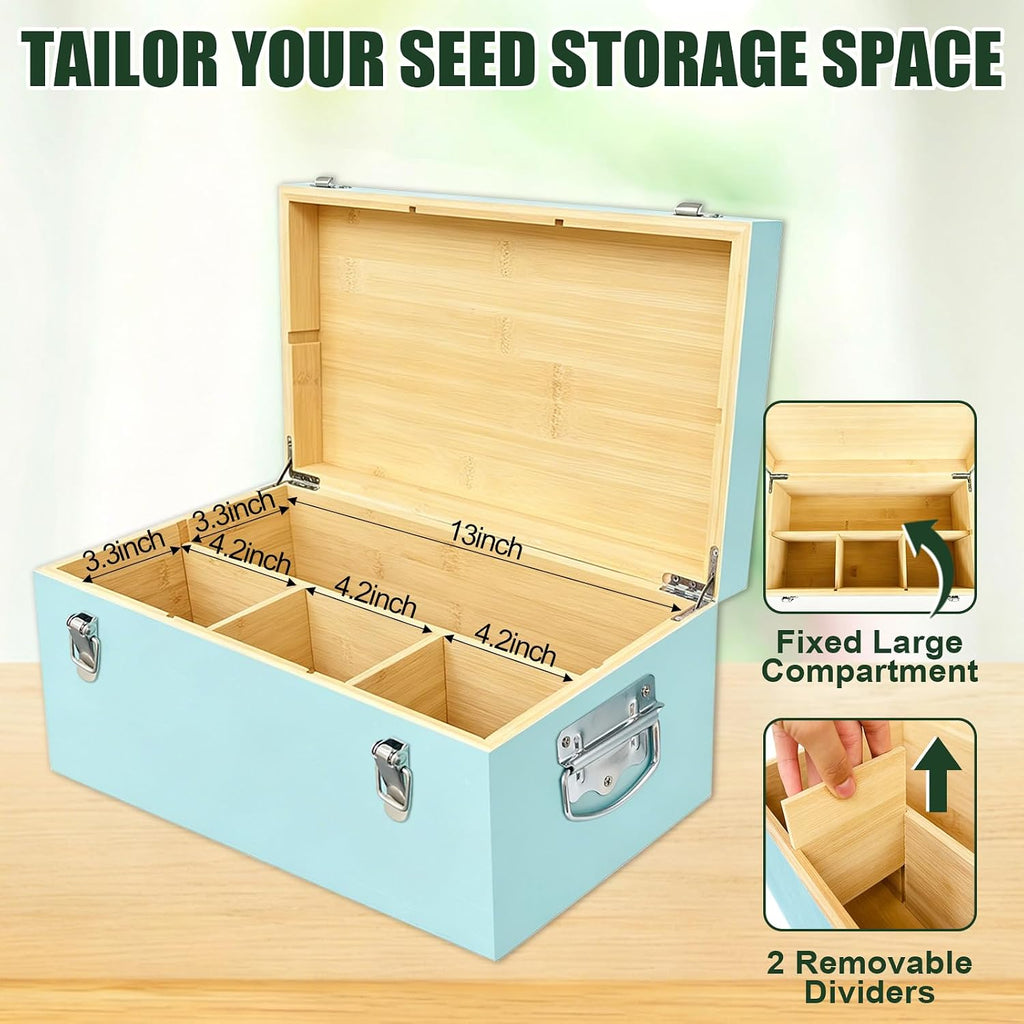 Bamboo Seed Storage Organizer Box with Lock