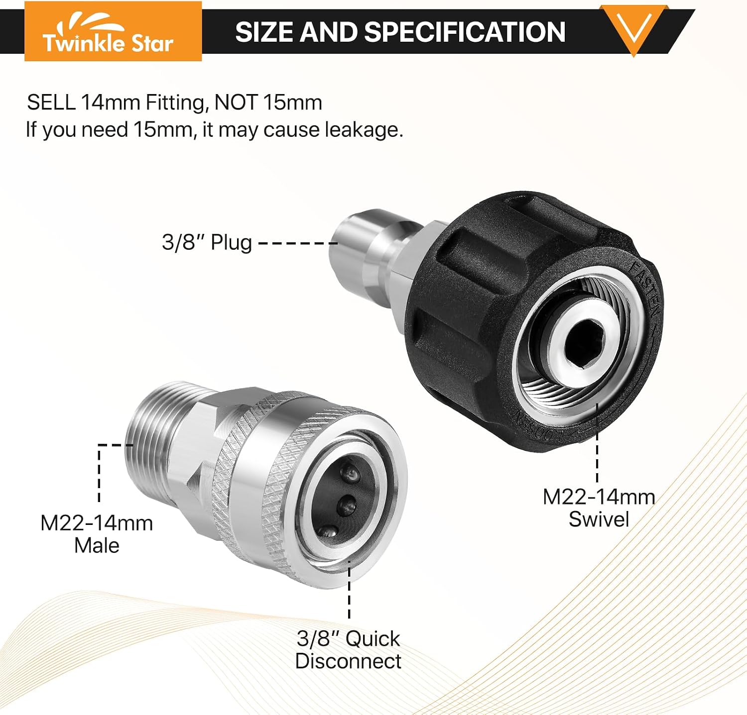Twinkle Star Pressure Washer Adapter Set, Stainless Steel, 8 Sets | Quick Disconnect Kit, M22 14mm Quick Connect Swivel