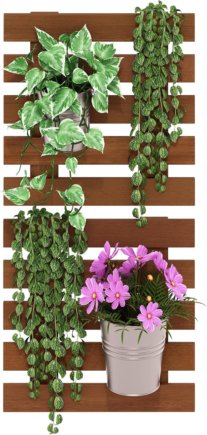 Furinno TIOMAN Outdoor Vertical Wall Planter, Set of 2 Wooden Hanging Planters, for Indoor, Outdoor Plants, Balcony