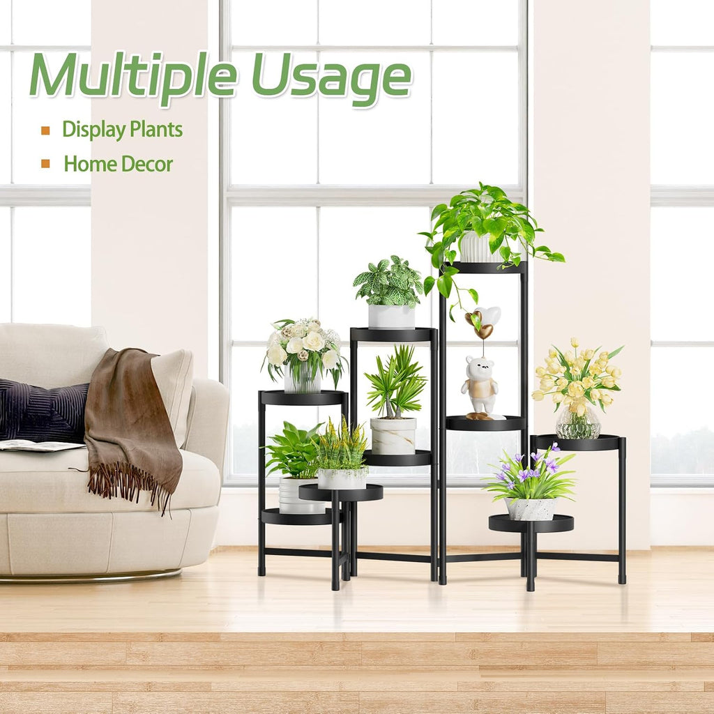 iDavosic.ly Plant Stand Indoor Outdoor, 9 Tier Metal Corner Shelf, Black | Tiered Flower Display Holder, Folding Multi