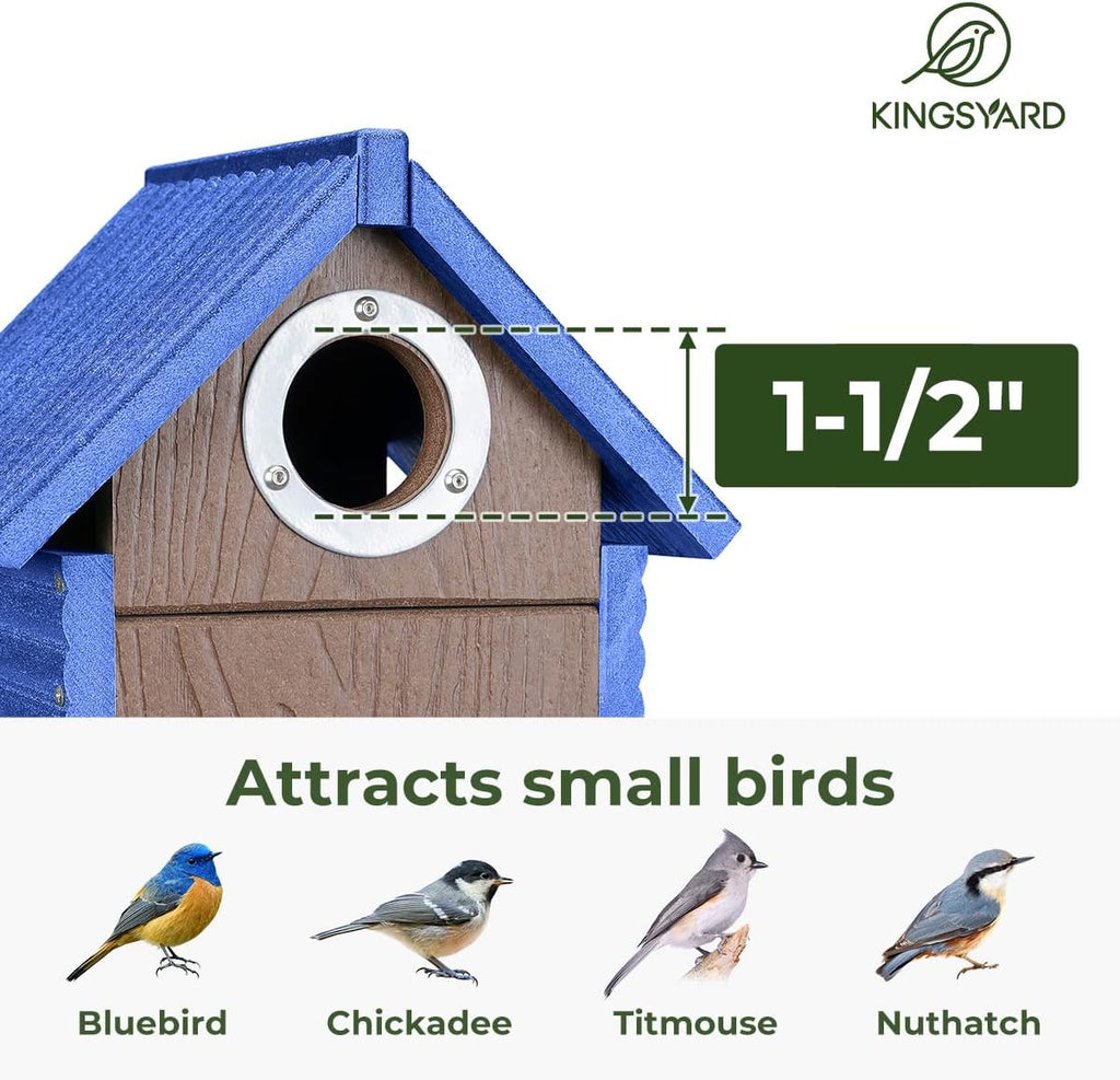 Kingsyard Recycled Plastic Bird House for Outdoors - Weatherproof Nesting Box with Clear View Panel & Predator Guard