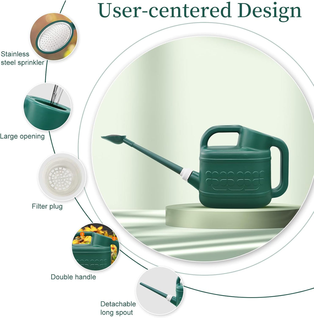2 Gallon Watering Can, Large Garden Watering Can for Outdoor Plants | Removable Long Spout, Detachable Stainless Steel
