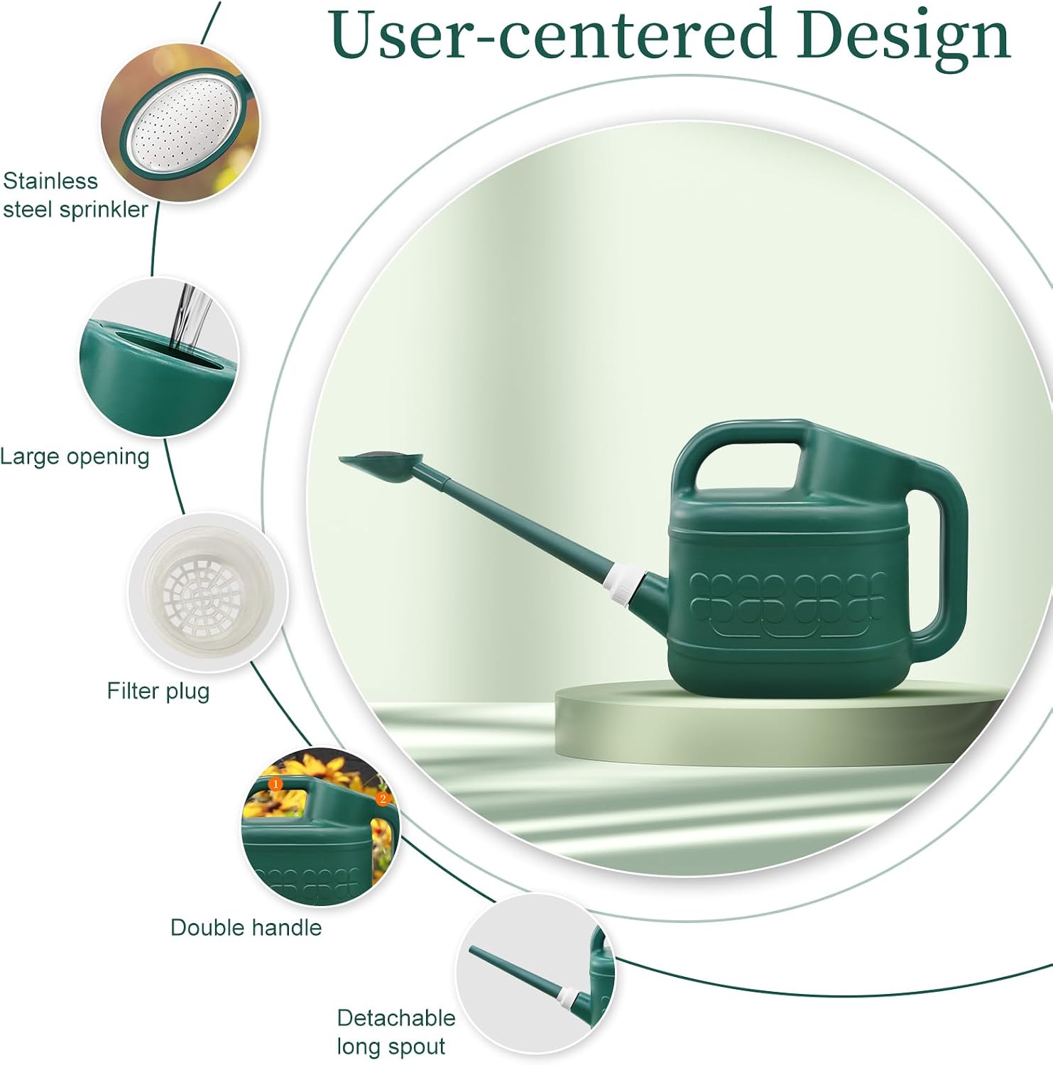 2 Gallon Watering Can, Large Garden Watering Can for Outdoor Plants | Removable Long Spout, Detachable Stainless Steel