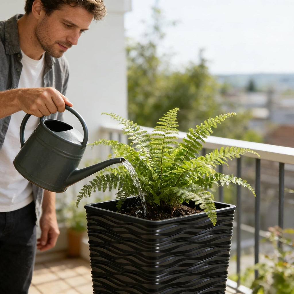Worth 2 Pack 22" Tall Plastic Square Tapered Planter with Inside Pots for Indoor or Outdoor Use, Modern Wavy Finish for