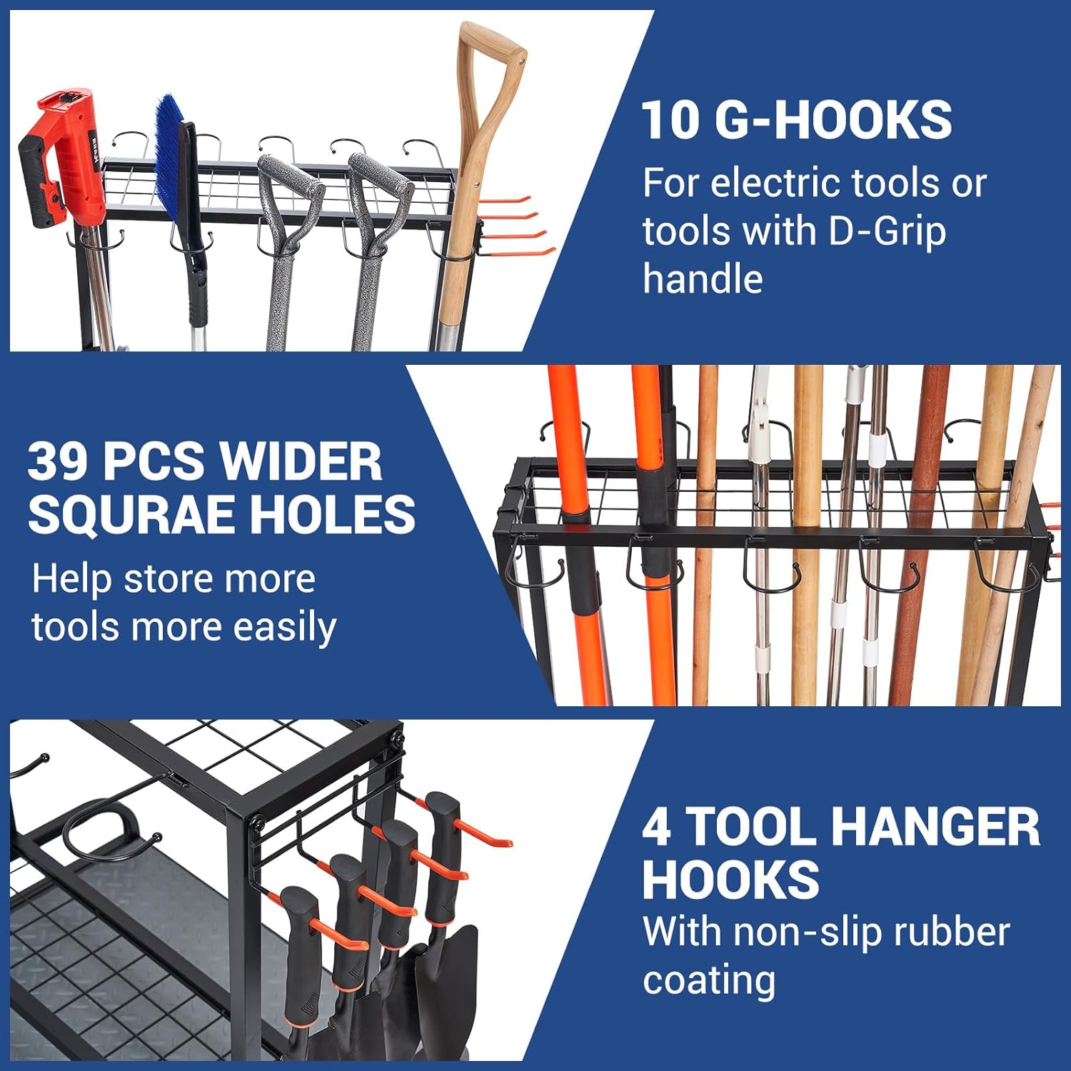 Garden Tool Organizer, Yard Tools Rack Holds 55 Long-Handled Tools/Rakes/Brooms for Garage Organization and Storage