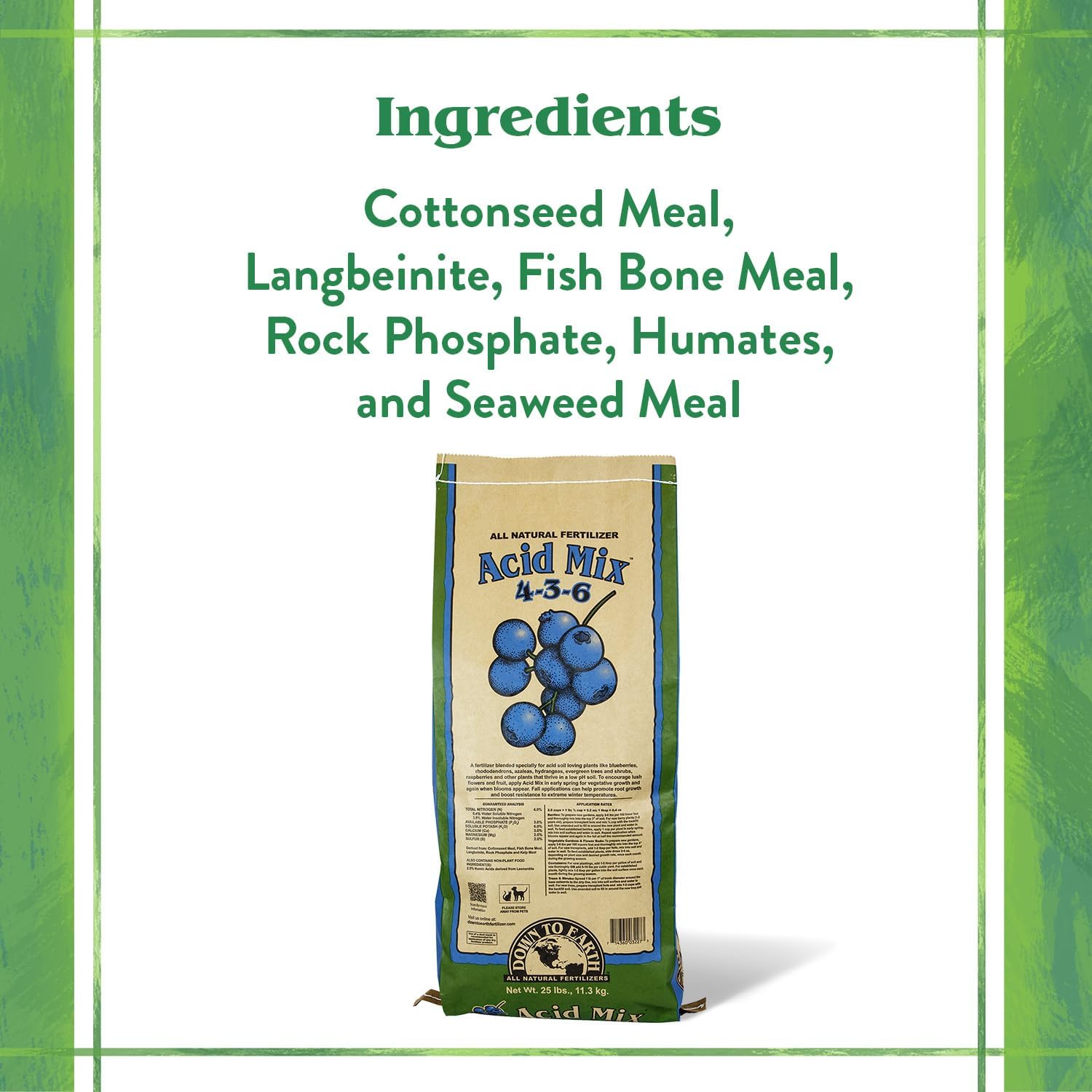 Down To Earth All Natural Fertilizers Organic Acid Mix - 4-3-6, 25 lb | Plant Food for Blueberries, Raspberries