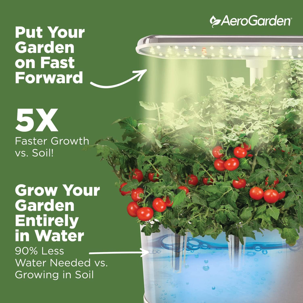 AeroGarden Harvest Elite, Stainless Steel | Indoor Garden with LED Grow Light
