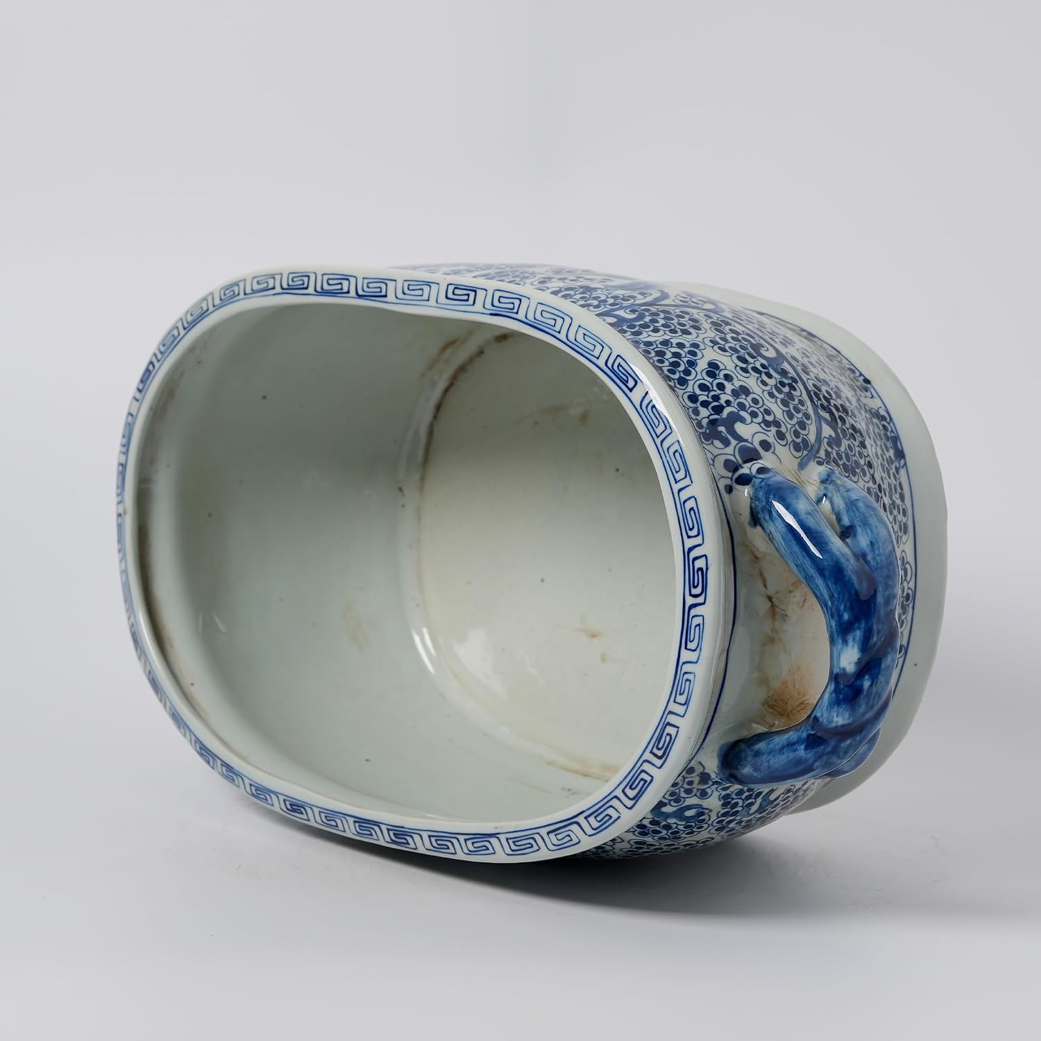 JINDEZHEN Vintage Blue and White Flower & Birds Porcelain Footbath Planter Chinoiserie Scenery Motif Ceramic Flower Pot