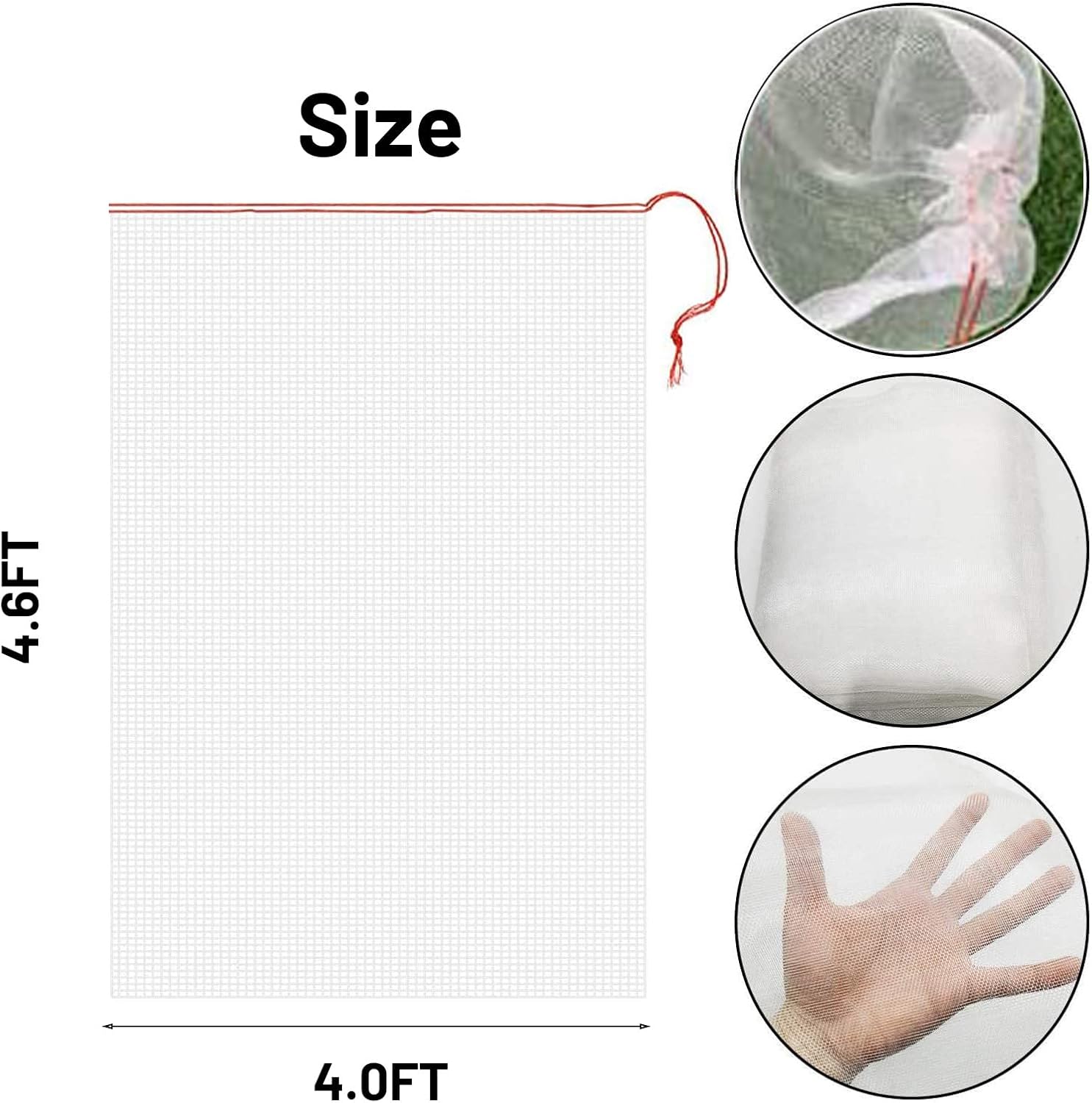 4 Pack Garden Neting Plant Insect Bird Barrier Mesh with Drawstring 4Ft x 4.6Ft Mesh Plant Covers Freeze Protection