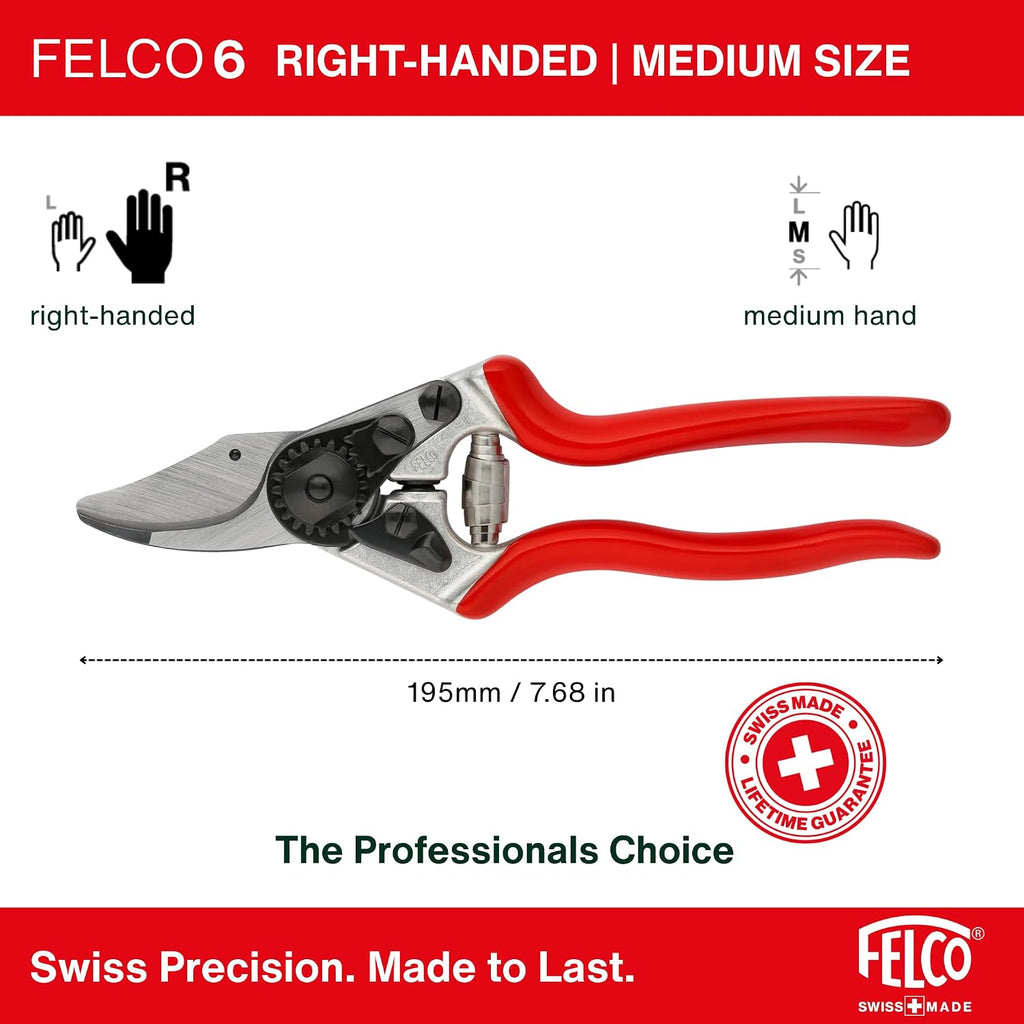 Felco F6 Pruning Shears – 7.7" Swiss-Made Garden Clippers for Medium Hands | Hand Pruners for Gardening | Garden Tool