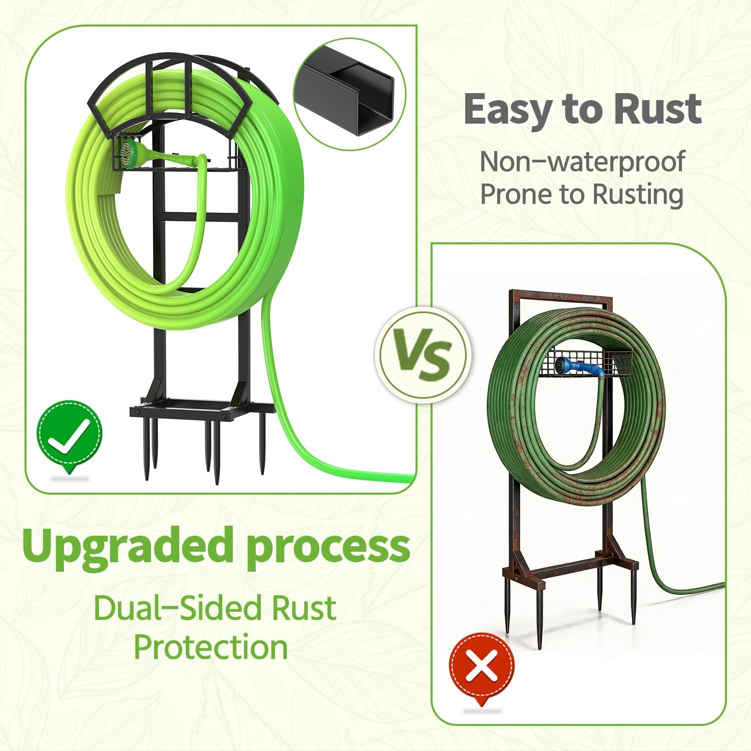 LASZOLA Garden Water Hose Holder Hanger Freestanding Reel for Outside Black | Rack Outdoor with Storage Basket, Heavy