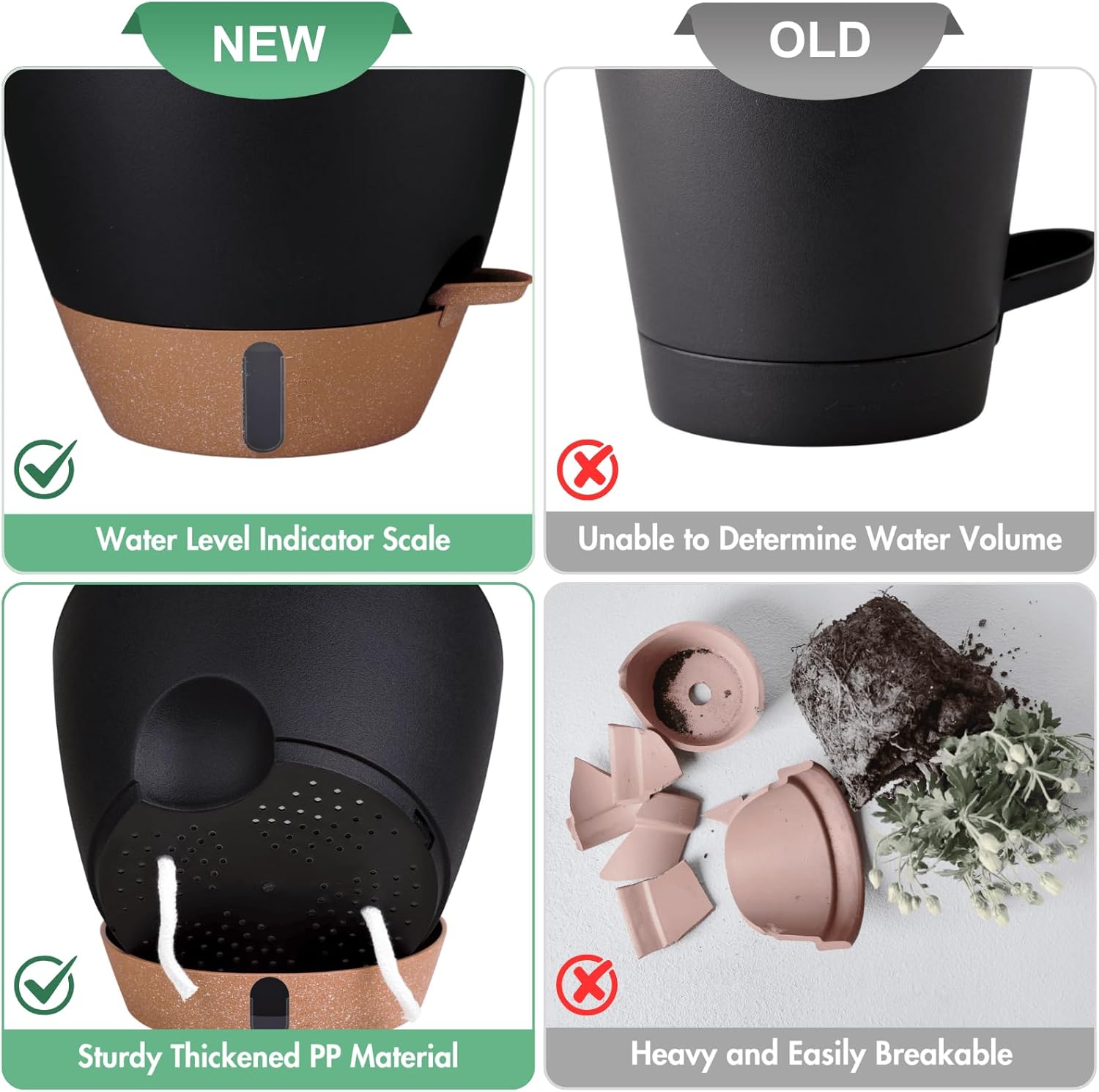 montresor 12/10/8 Inch Self Watering Pots for Indoor Plants Plastic Large Plant Pots for Outdoor Plants, Water Level