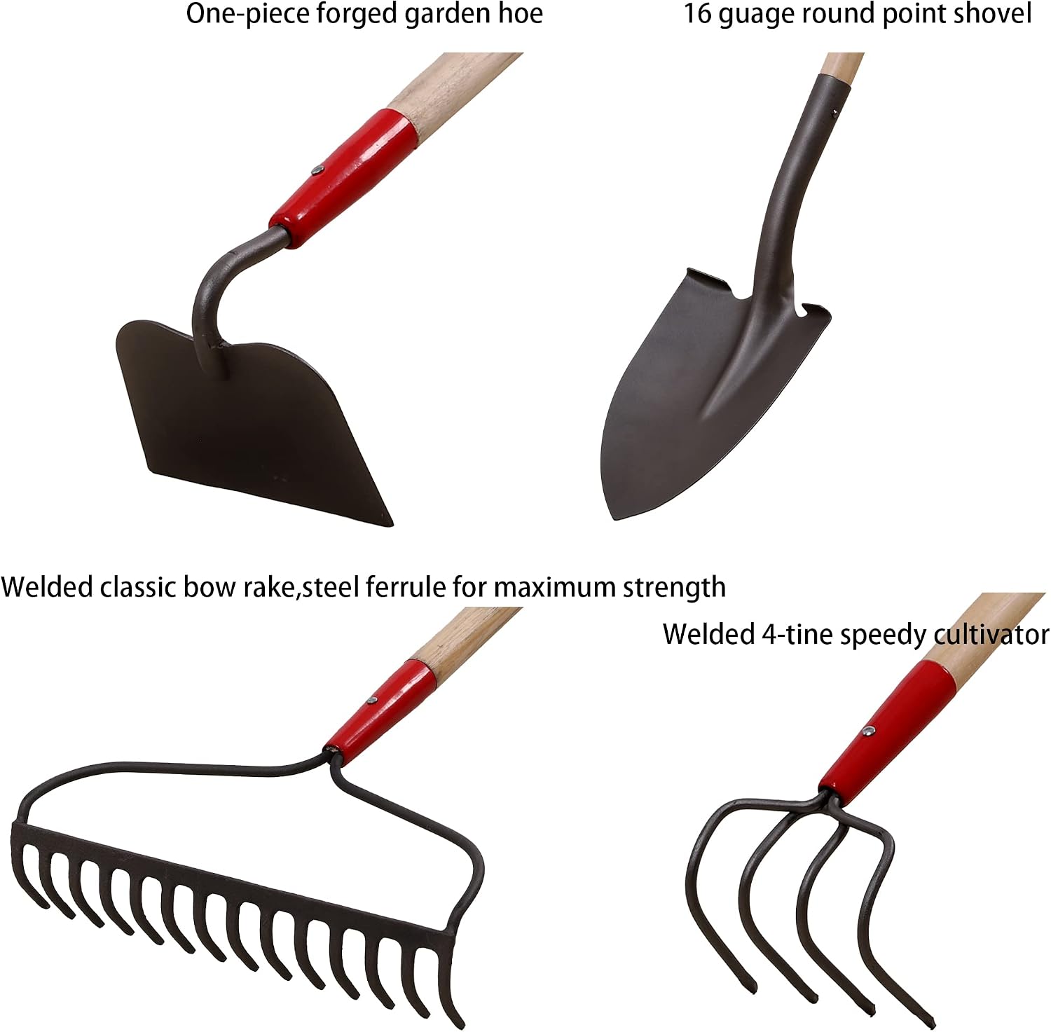 GardenAll 7-Piece Long Handle Garden Tools Set, Include Shovel Rake Hoe,Gardening Tools for Women,Lightweight Ergonomic
