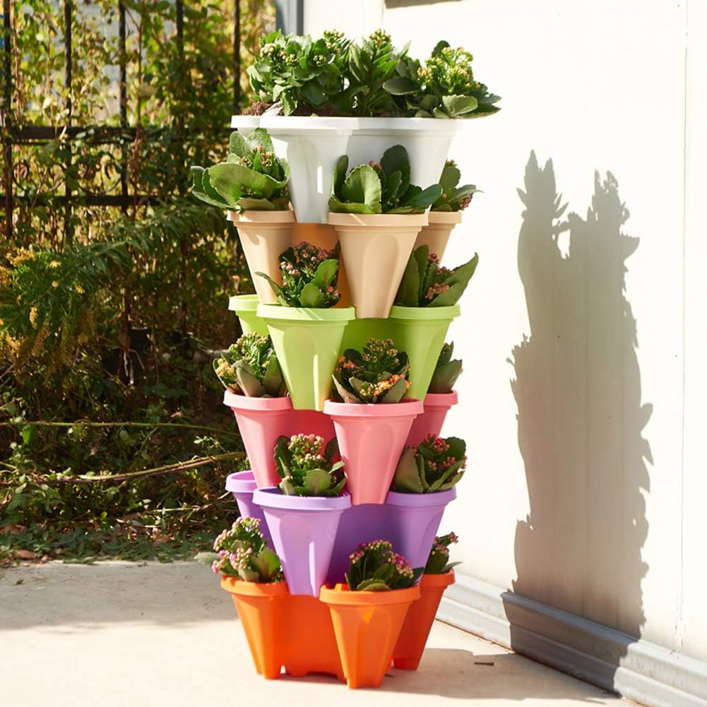 Vertical Planter 5 Tiered,Stackable Planters for Strawberry Herb Flower and Vegetable Stacking Garden Tower Gardening