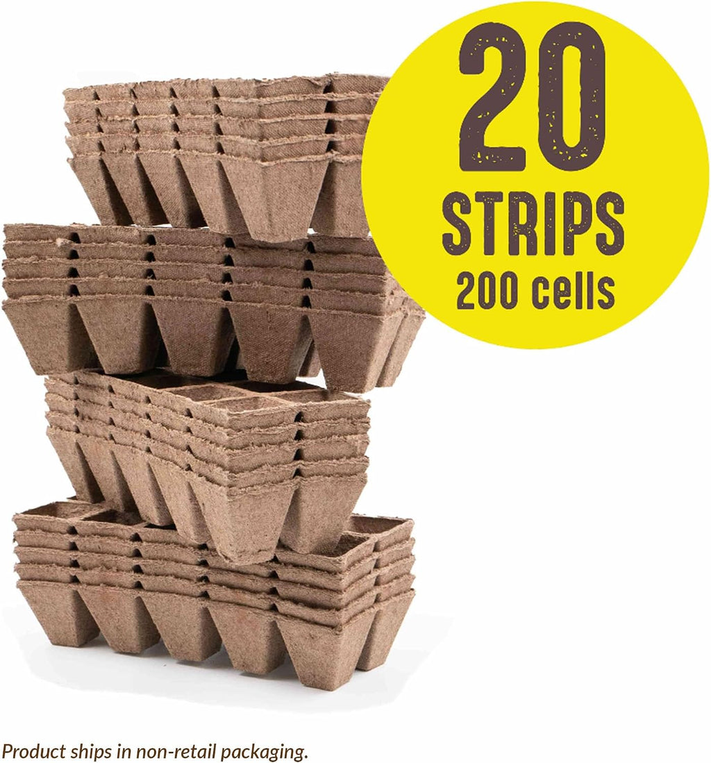 Jiffy Seed Starting Tray - Biodegradable, Plant Germination Cells - 20 Strips (200 Cells) - Peat