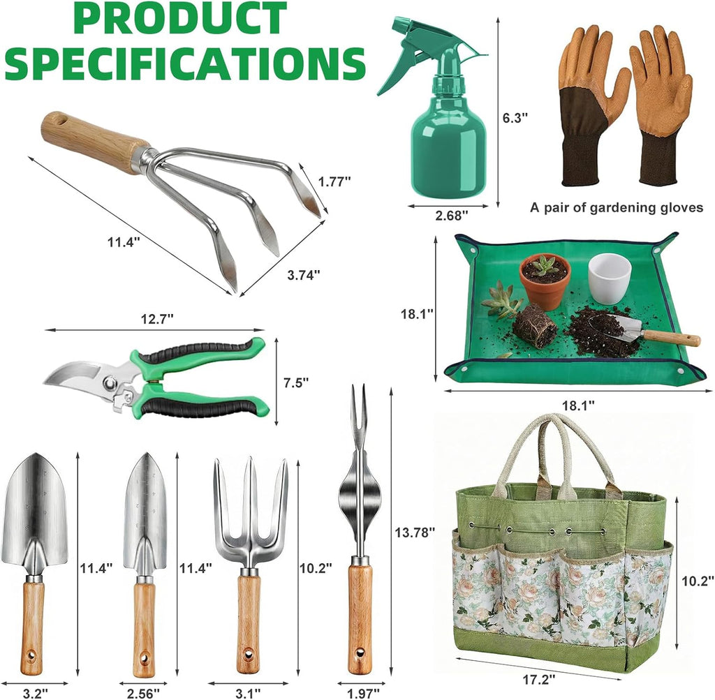 10Pack Gardening Tools for Backyard Lawn Planting & Weeding | Stainless Steel Rust-Proof,Ergonomic Non-Slip Grip; Ideal