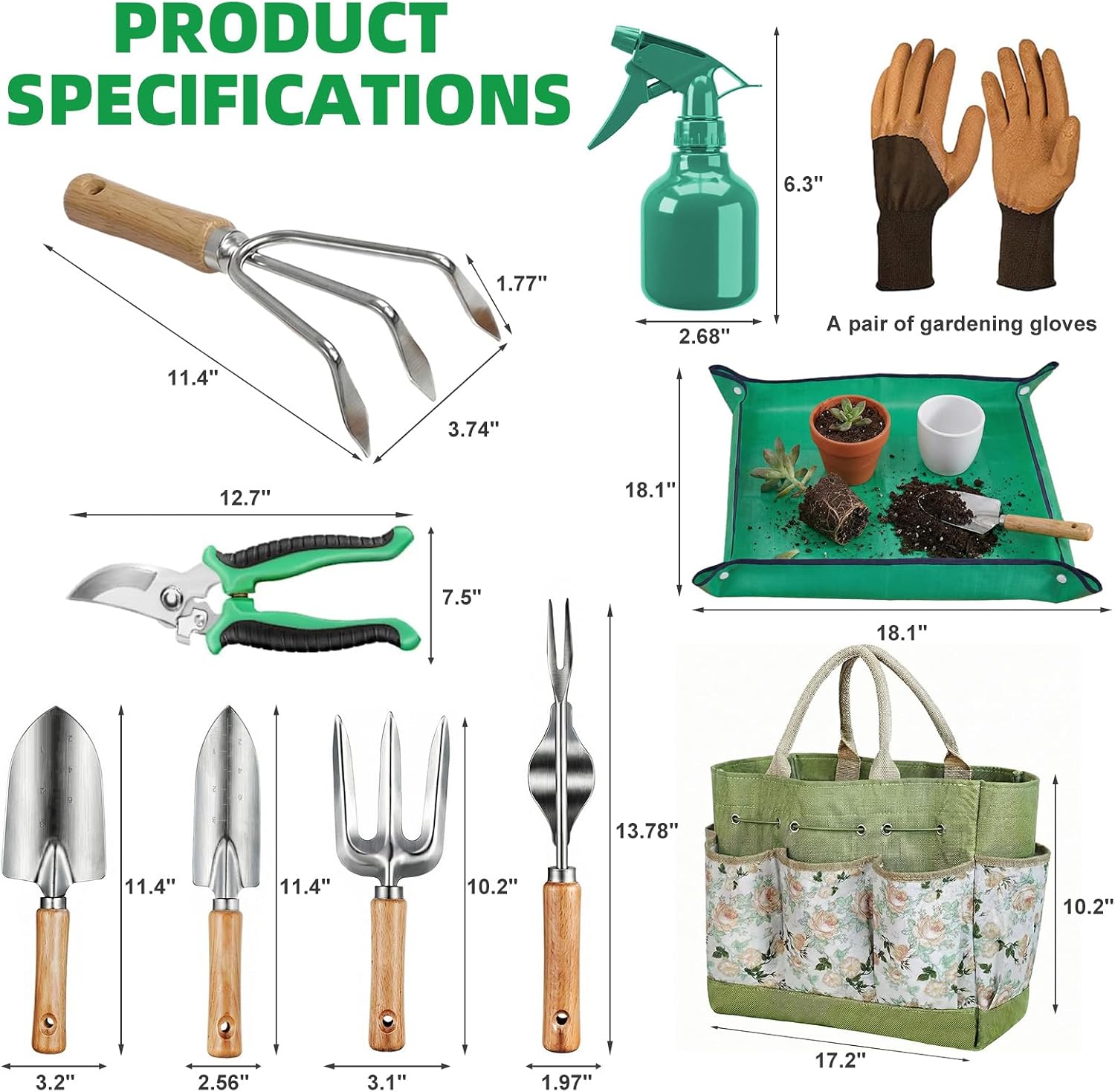 10Pack Gardening Tools for Backyard Lawn Planting & Weeding | Stainless Steel Rust-Proof,Ergonomic Non-Slip Grip; Ideal