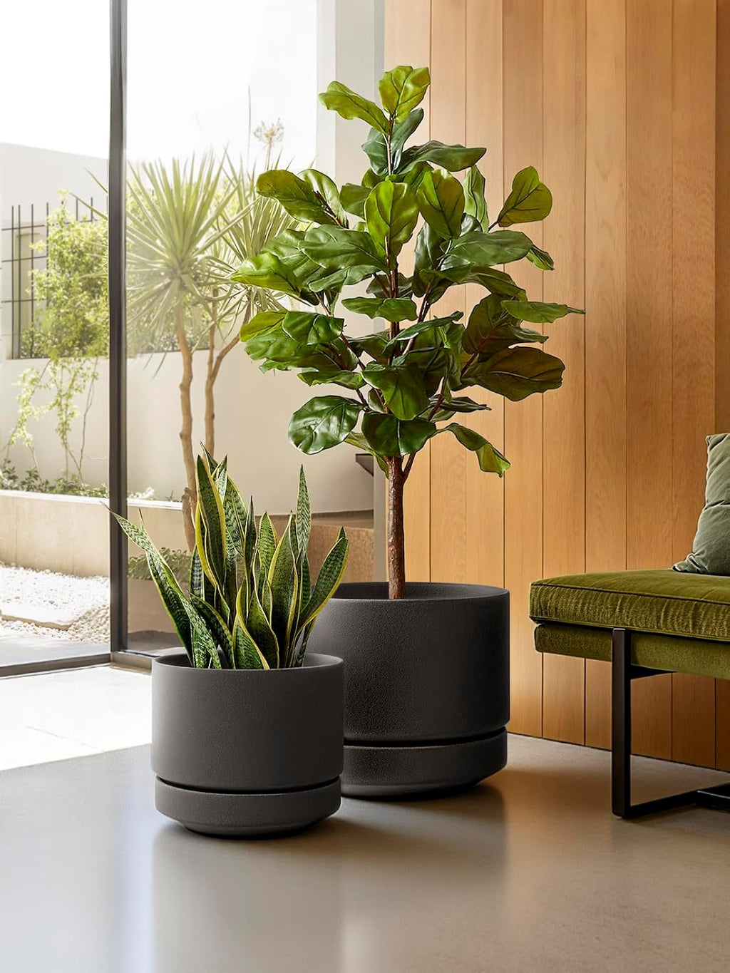 LE TAUCI 12 Inch Pot for Plants with Saucer, Ceramic Indoor Planter Pot with Drainage Hole, Mesh Pad Included, Unglazed