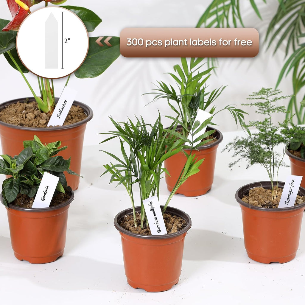 4 Inch 300 Pack Plastic Nursery Pots with Drainage Holes with 300pcs Labels | Garden Flower Pots,for Transplanting,for