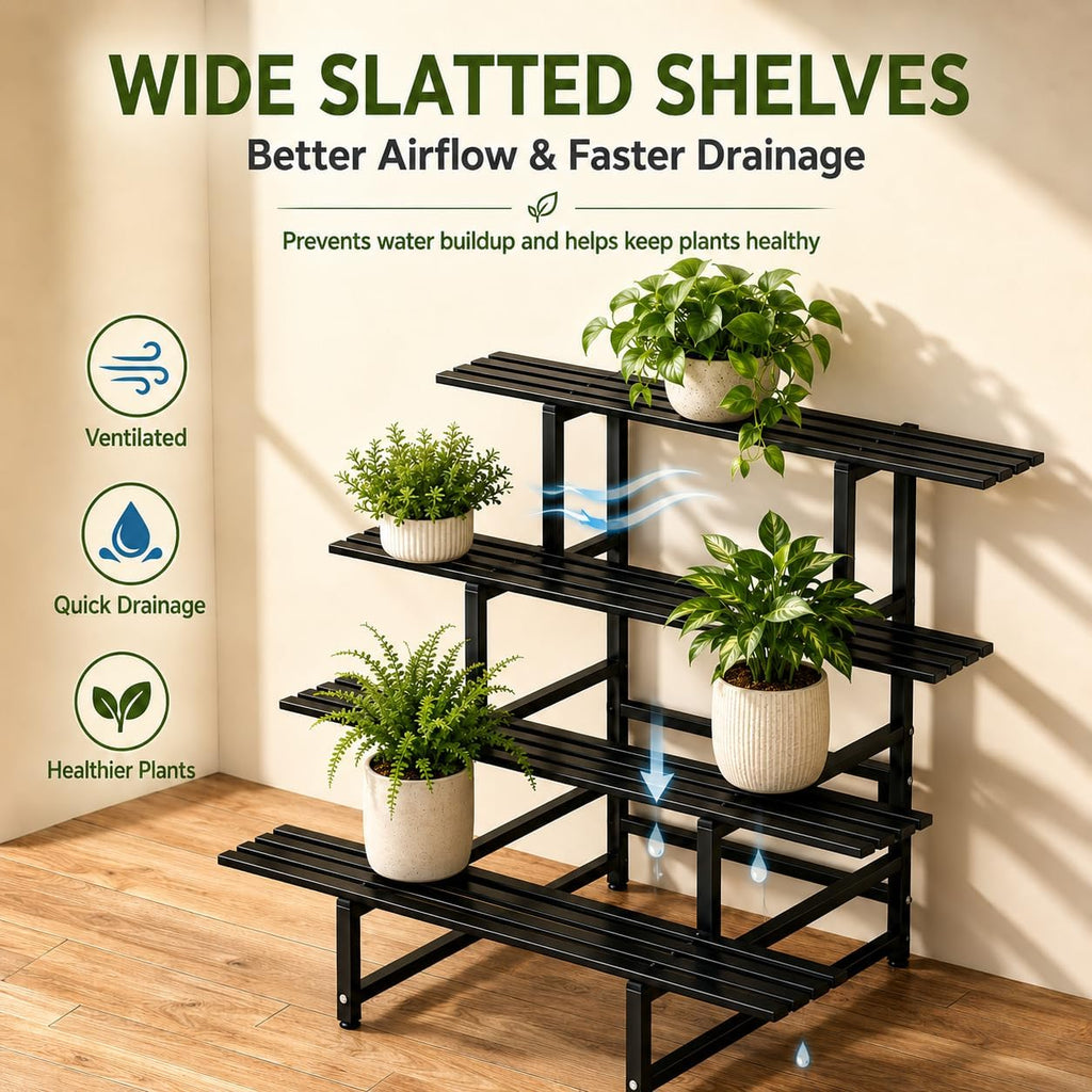 DYRABREST 4 Tier Metal Plant Stand, 39.4 Inch Tall Black Iron Garden Display Shelf for Indoor Outdoor, Heavy Duty
