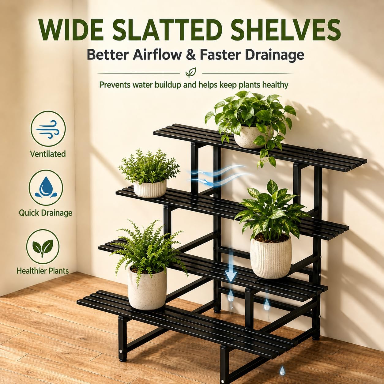 DYRABREST 4 Tier Metal Plant Stand, 39.4 Inch Tall Black Iron Garden Display Shelf for Indoor Outdoor, Heavy Duty
