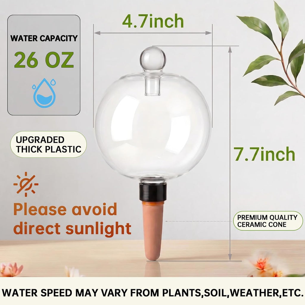 EX-Large Plant Watering Globes with Cover 26oz Top Fill Plastic Water Bulbs Self Watering Planter Inser, Slow Release