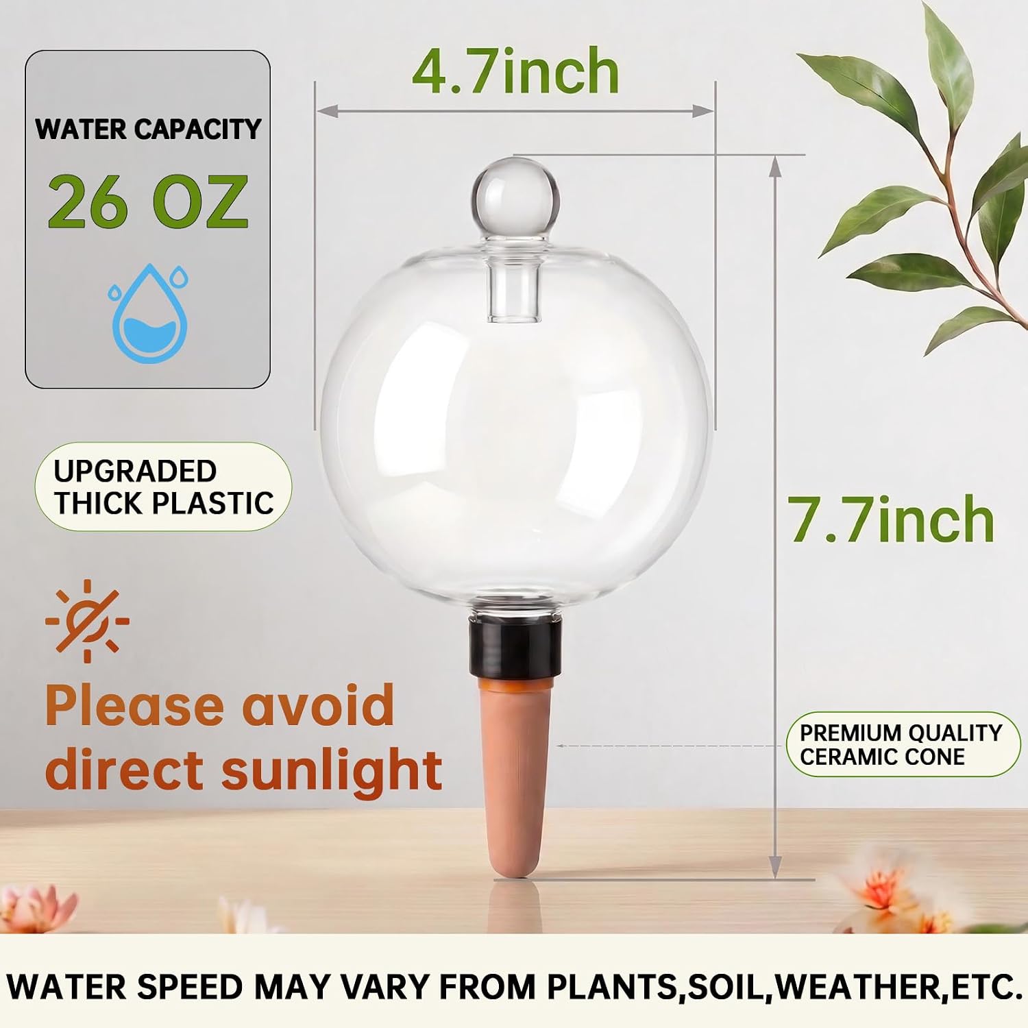 EX-Large Plant Watering Globes with Cover 26oz Top Fill Plastic Water Bulbs Self Watering Planter Inser, Slow Release