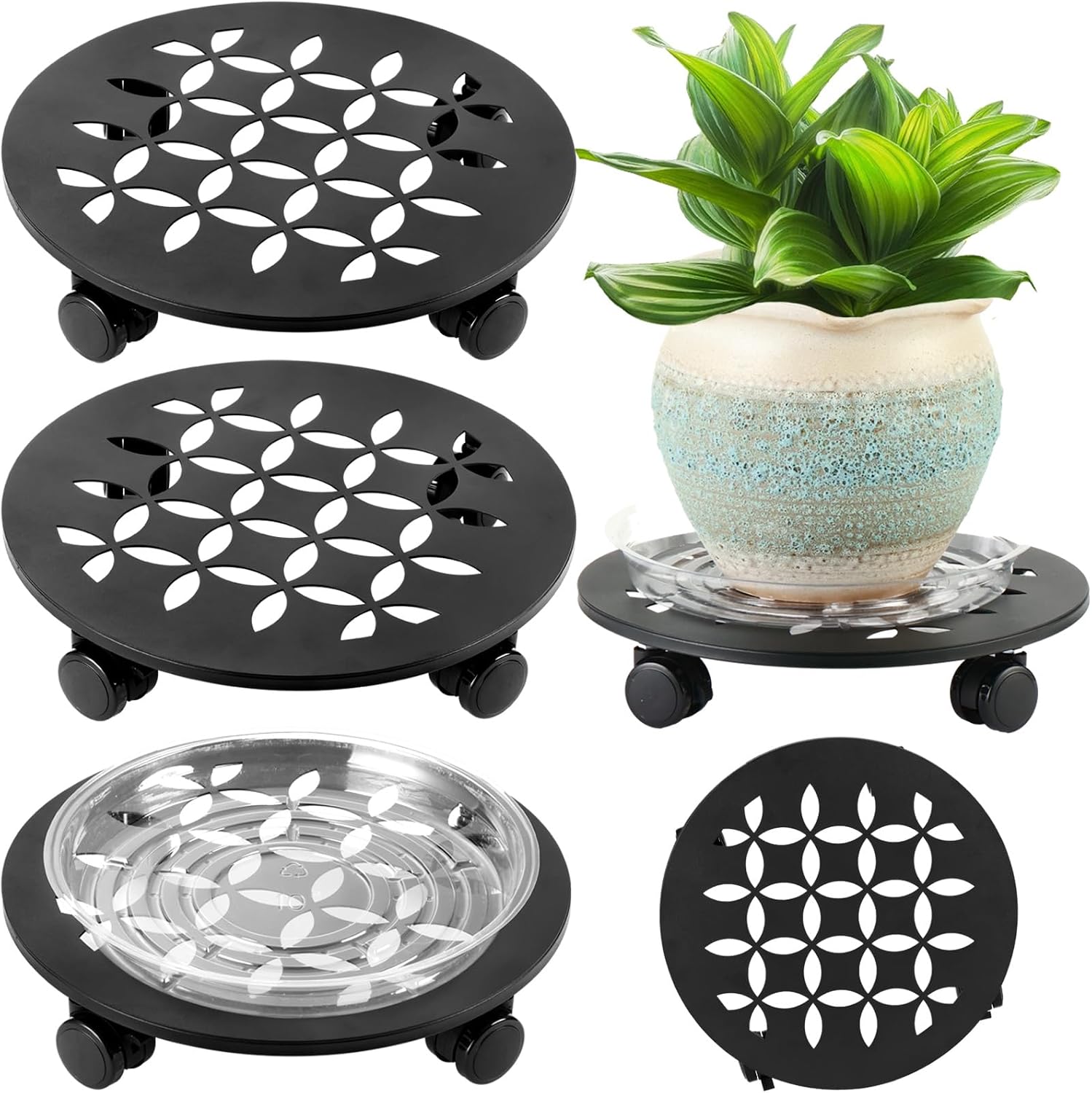 3 Packs 13.5" Large Metal Plant Caddy with Wheels Heavy-duty Plant Dolly Pot Mover Rollers Rolling Plant Stands Indoor