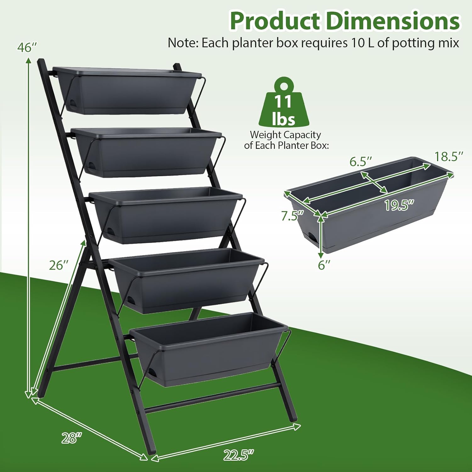 Giantex 5-Tier Vertical Garden Planter, Raised Garden Bed w/Drainage System & Removable Tray, Metal Frame Elevated