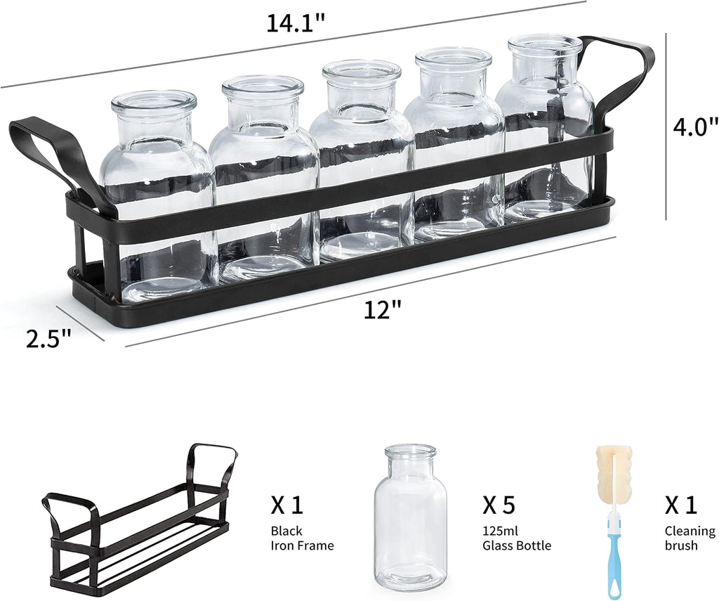 Mkono Propagation Stations, 5 Jars Desktop Glass Plant Terrarium with Stand | Flower Vase, Hydroponic Cuttings, Easy