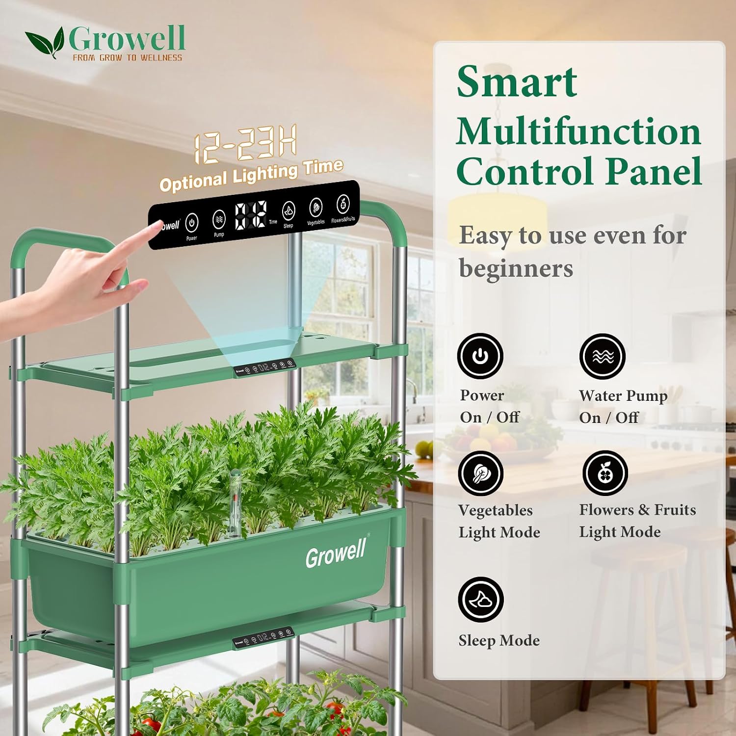 Growell Hydroponics Growing System Kit, 54 Pods Vertical Indoor Herb Garden with Smart LED Grow Light, Auto Circulating