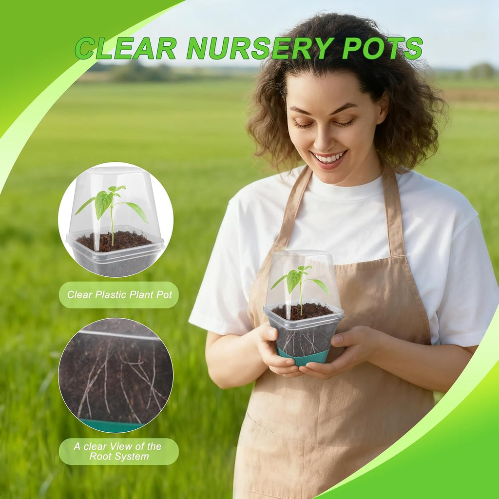 Sankoly 30 Packs Clear Nursery Pots with Plant Repotting Mat, Gloves, Labels,Humidity Domes,Seedling Tools, 3 Inch
