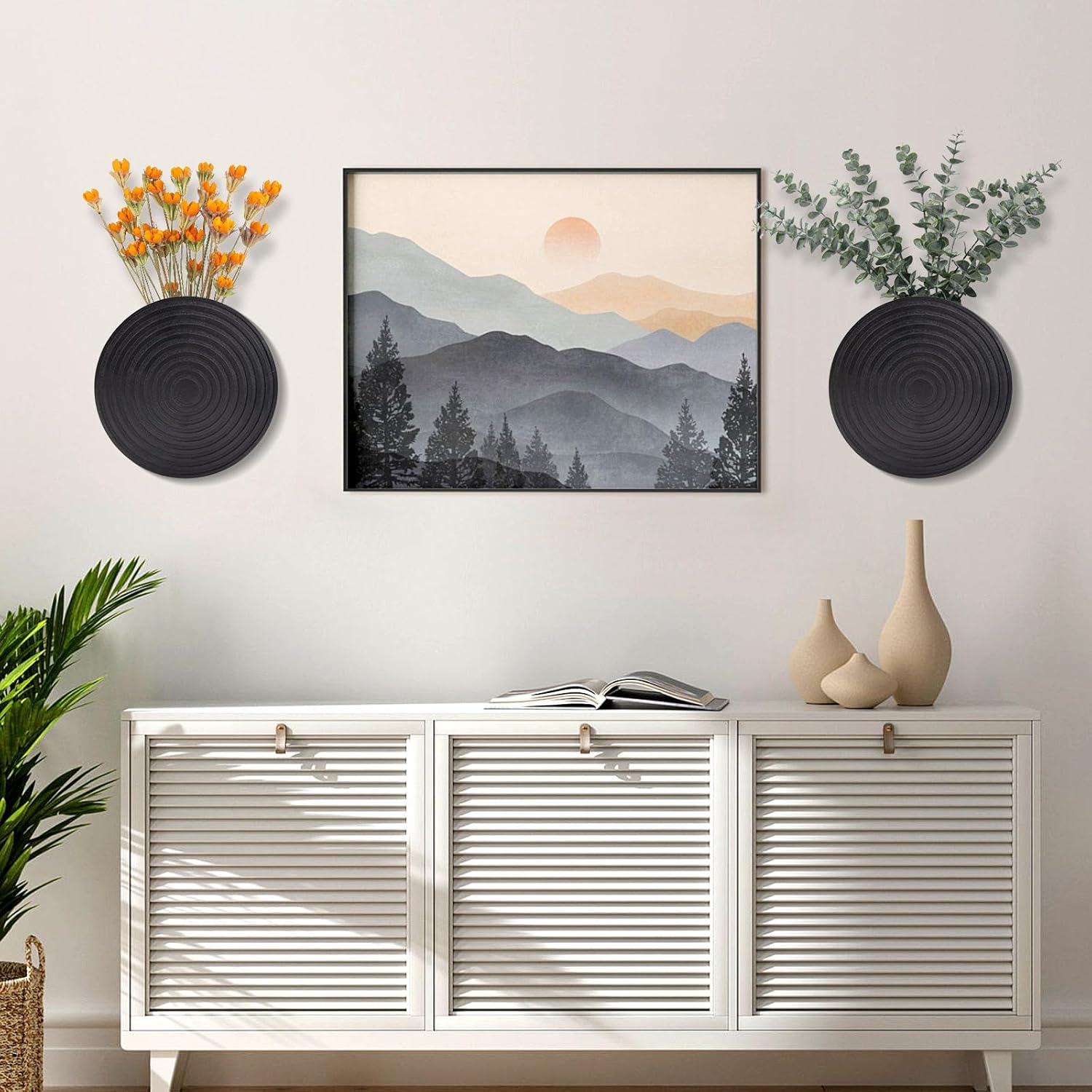 Set of 2 Wall Planter for Indoor Plants, | Black Wall Decor for Living Room, Bathroom,Boho Hanging Planter for
