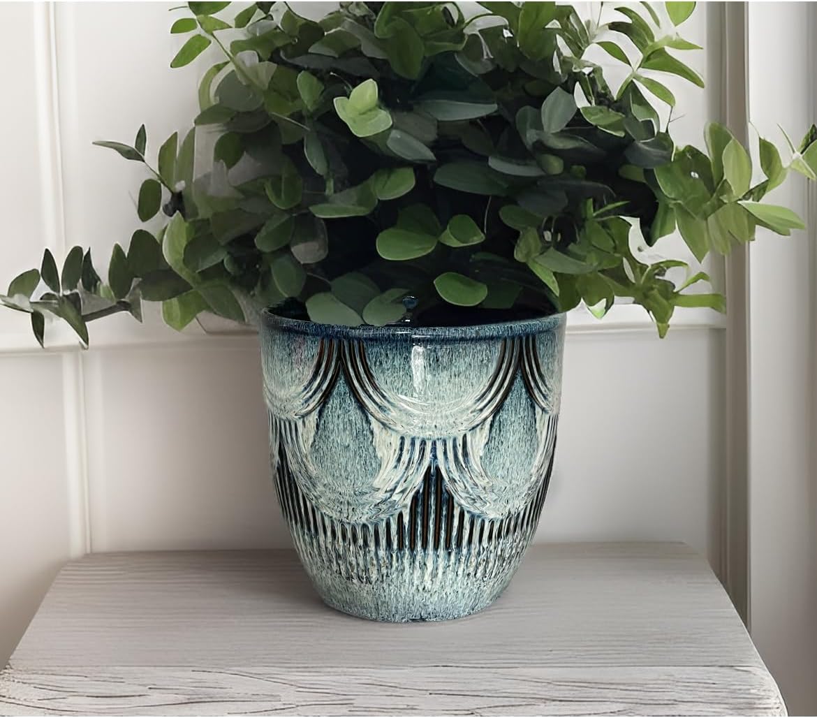 Plant Pots Indoor, Ceramic Planter, 6in Plant Pot, Plant Pots with Drainage Holes and Saucers, Flower Pots for Indoor