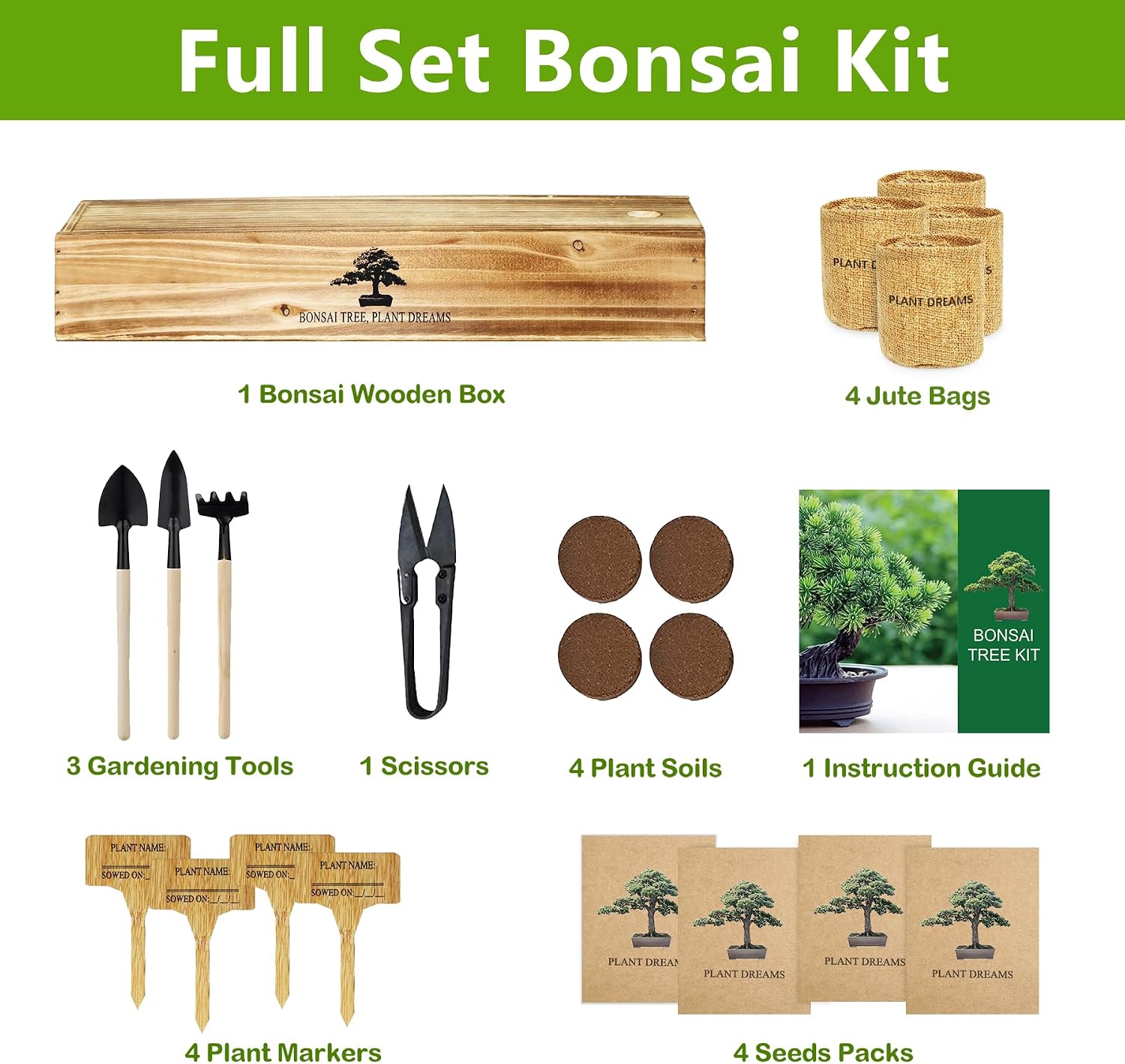 Bonsai Tree Kit, Bonsai Starter Kit with Seeds & Tools, Tree Live Plants Indoor, Gardening Gifts for Women Men Mom