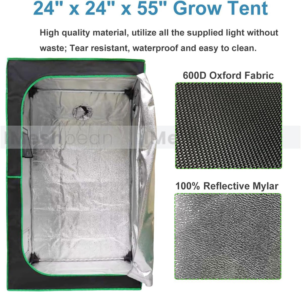 24"x24"x55" Grow Tent Kit, Indoor Grow Tent Complete System High Reflective Mylar Growing Tent +Full Spectrum LED Grow